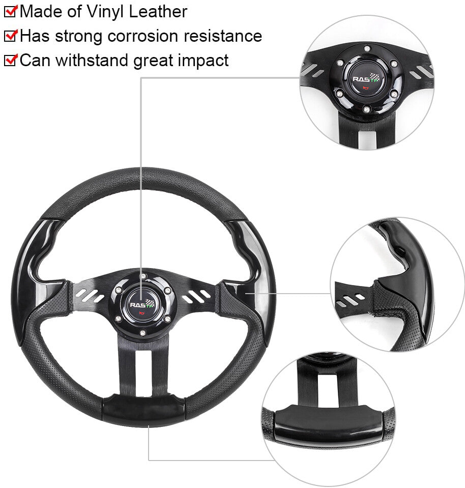 136 Bolt Universal Drifting Racing Steering Wheel w/Horn+Quick Release Black