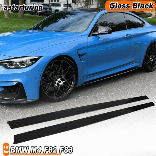 Fit for BMW M4 F82 F83 2014-2017 Gloss Black Side Skirts Spoiler Extension Lip