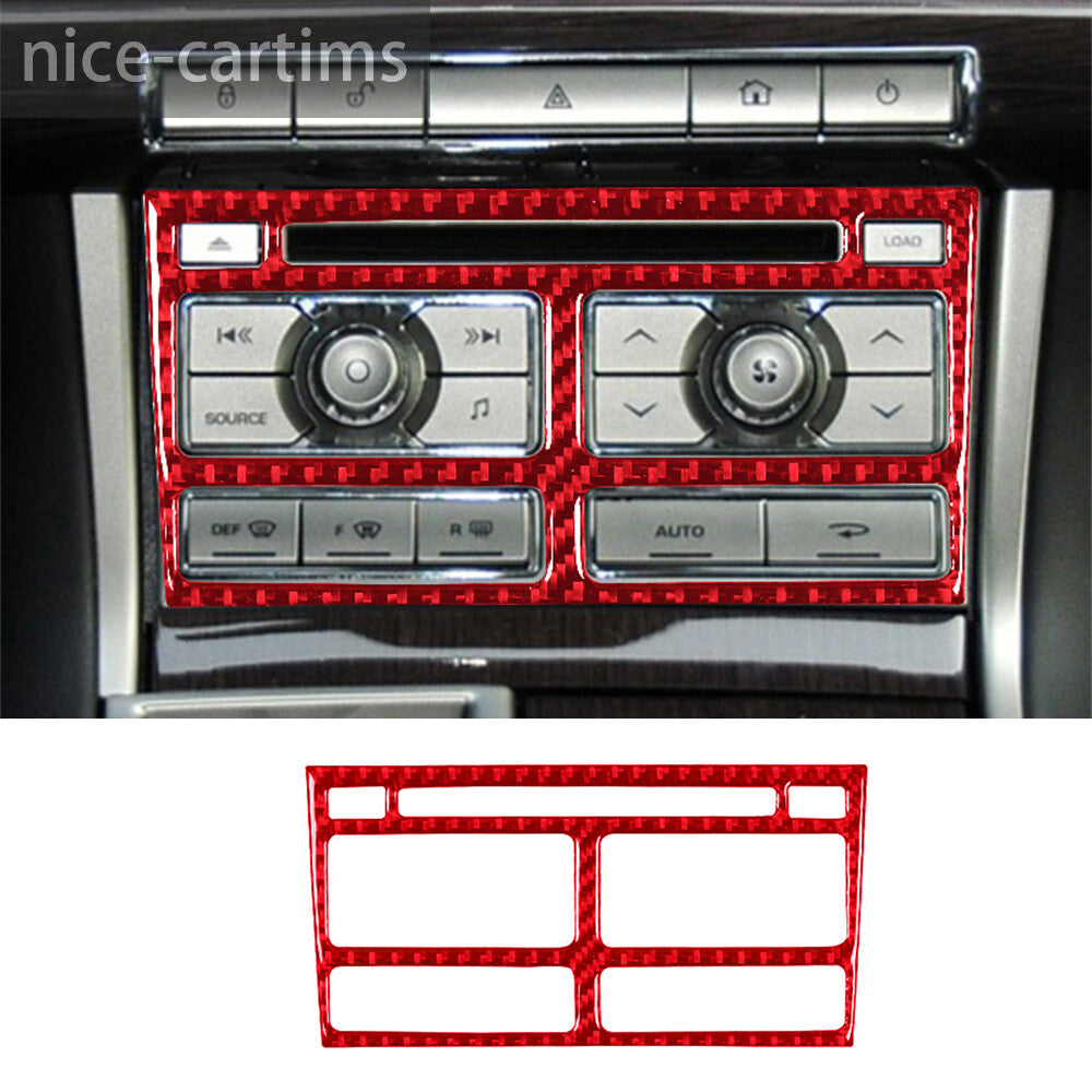 Red Carbon Fiber Central Control CD Switch Panel Cover Fit for Jaguar XF 2009-11