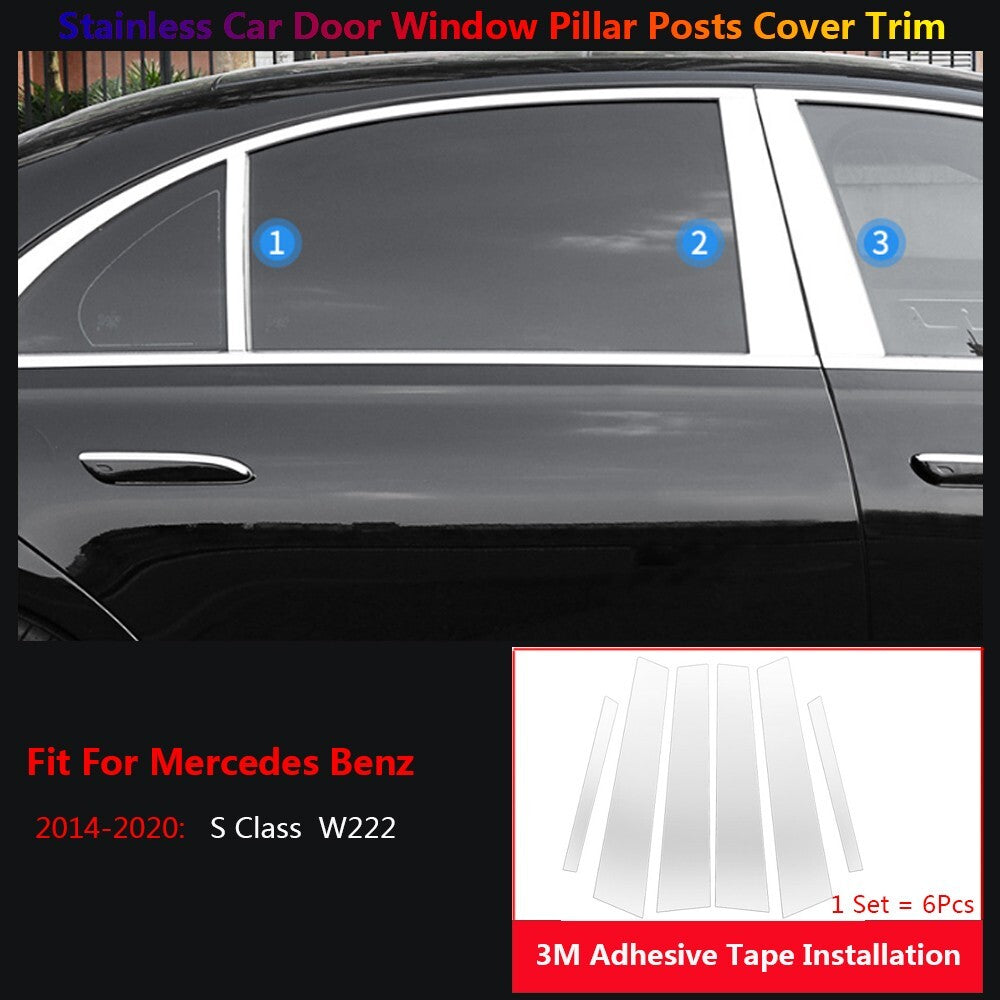 Stainless for Mercedes-Benz S W222 2014-2020 Car Window B C Pillar Pancel Cover