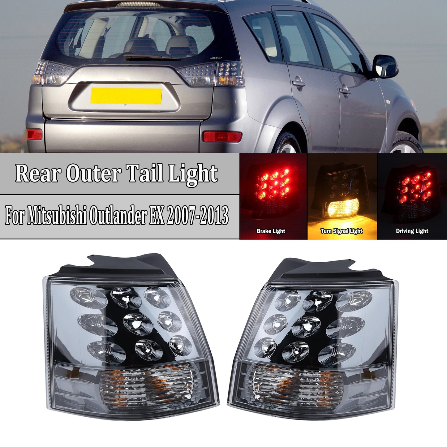 Two-piece rear LED brake lights and stop taillights are suitable for Mitsubishi Outlander EX 2007-2013.