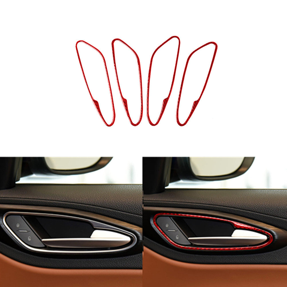 4Pcs Red Carbon Fiber Door Handle Cover Trim for Alfa Romeo Giulia 2017-2019