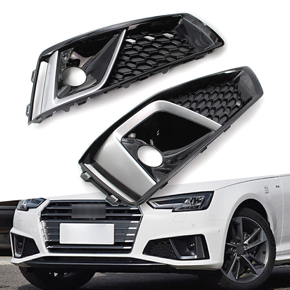 Front Bumper Grille Fog Light Lamp Cover Set Fit for Audi A4 B9 S-LINE S4 2018-2020