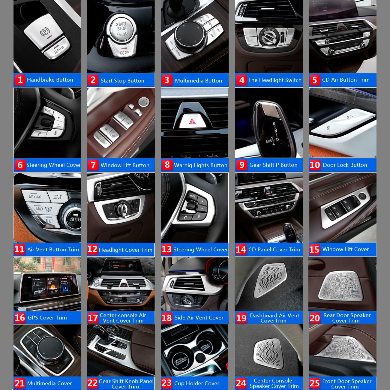 Stainless for BMW 5 Series G30 Car Dashboard Side AC Air Vent Outlet Cover Trim