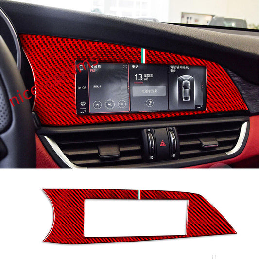 Red Carbon Multimedia Display Screen Panel Cover for Alfa Romeo Giulia 2017-2021