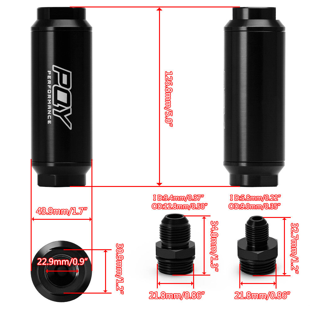 Inline Aluminum Oil Fuel Filter AN6 AN8 Fitting With 100 Micron Element Petrol