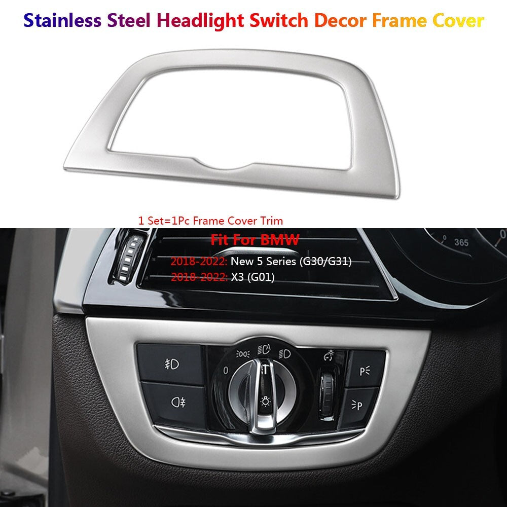 Stainless for BMW 5 Series X3 G30 G31 G01 Car Headlight Switch Panel Cover Trim