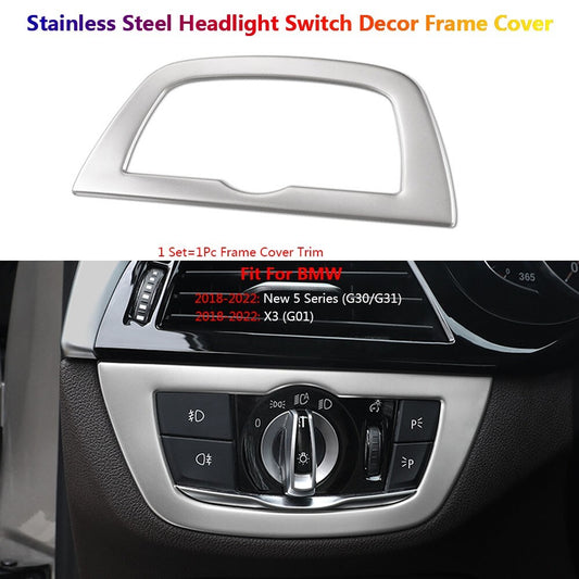 Stainless for BMW 5 Series X3 G30 G31 G01 Car Headlight Switch Panel Cover Trim