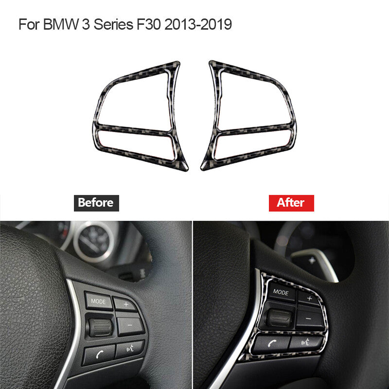 2 x carbon fiber steering wheel button frame trim for BMW 3 Series F30 2013-2018