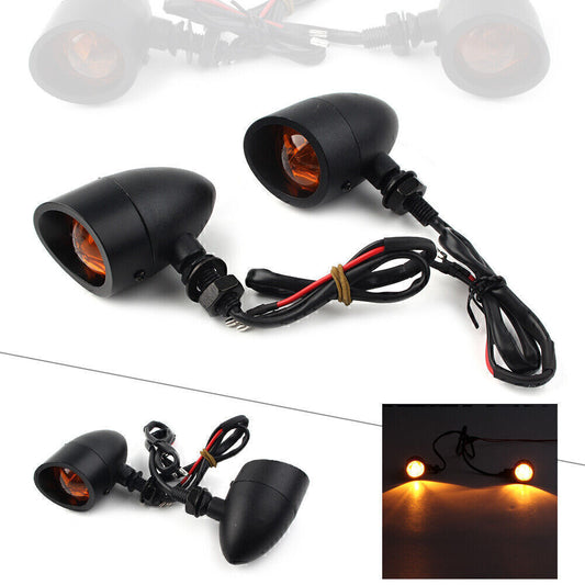 Pair Black Universal Retro Motorcycle Turn Signals Indicator Light