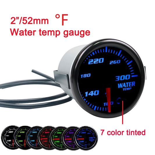 2 52mm Universal Water Temp Gauge Meter 7 Color Display W/ 1/8 NPT Temp Sensor