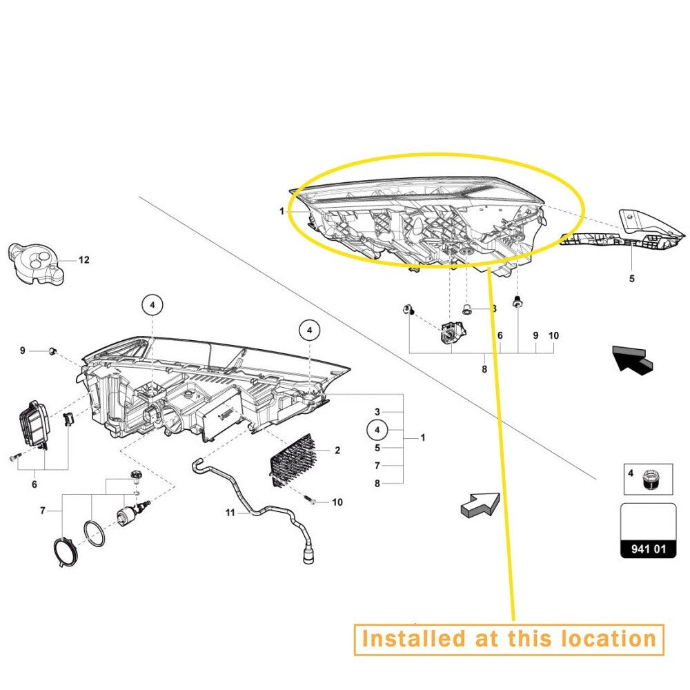 Headlight Cover for Lamborghini SUV URUS (R) Equipment Manufacturer: 4ML941036E 4ML941036C