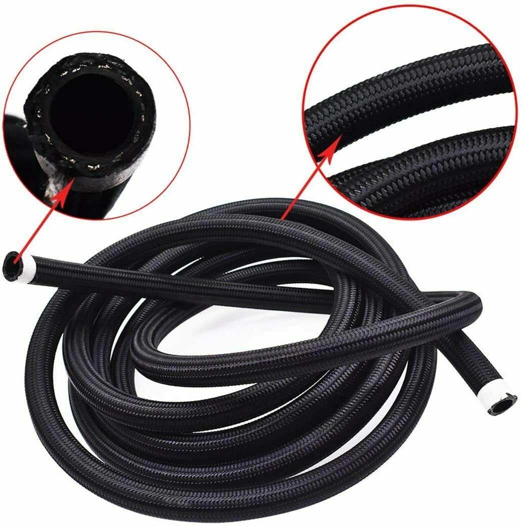 AN10-10AN Accessories Stainless Steel Nylon Braided Oil Fuel Hose Line 16 ft Black