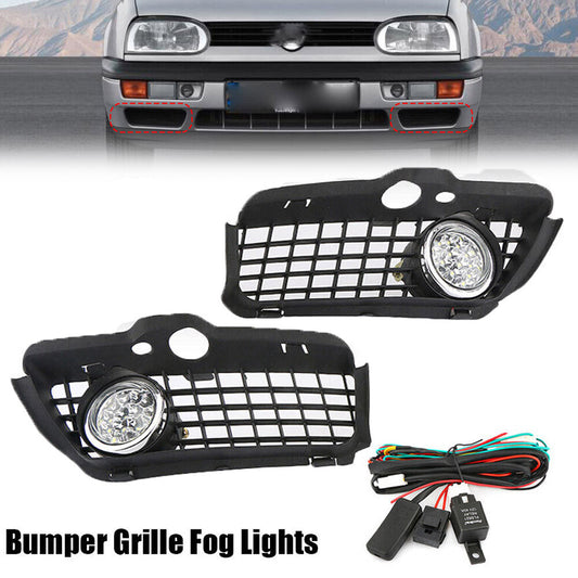 for VW for Golf for Jetta 1993-1998 Cabrio 1995-98 Black Front Bumper Grille Fog Lights