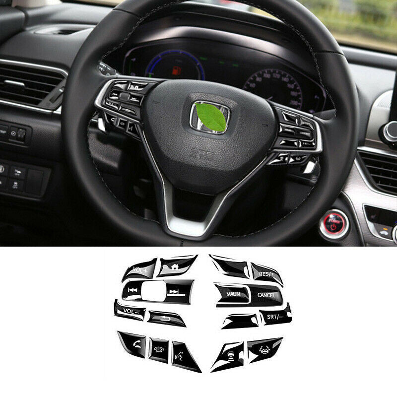 16p for Honda Accord 10Th 2018-2022 Black Inner Steering Wheel Button Cover Trim