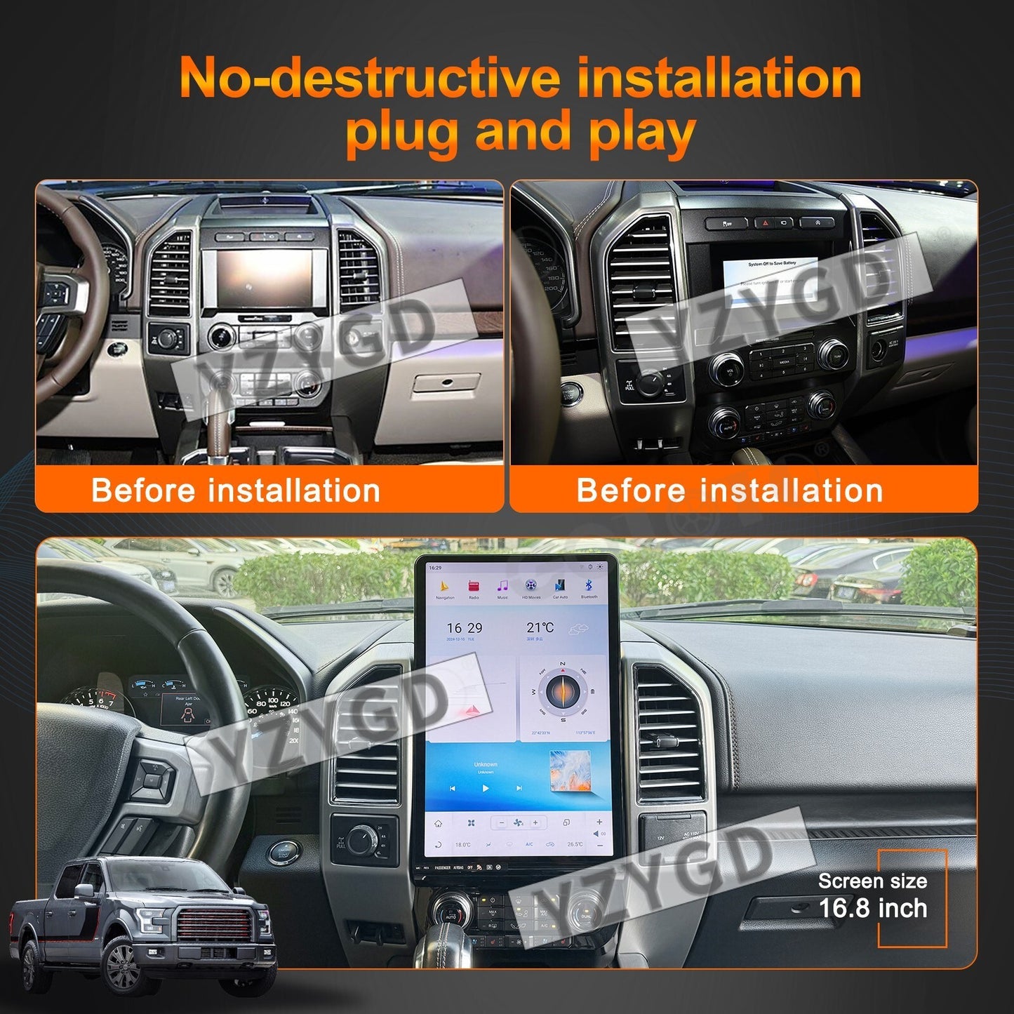 16.8Android Car Radio for Ford F150 2015-2021 CarPlay Stereo Player 64GB Screen