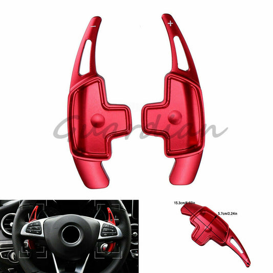 Red aluminum steering wheel, paddle shifter, and extended transmission suitable for Mercedes-Benz CLA GLE 2015, 2016, and 2017.