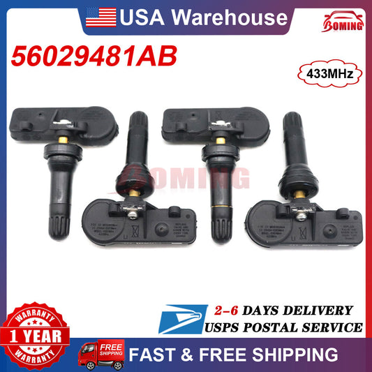 4-piece 56029481AB Tire Pressure Sensor Monitoring TPMS 433MHz for Dodge for Ram for Jeep