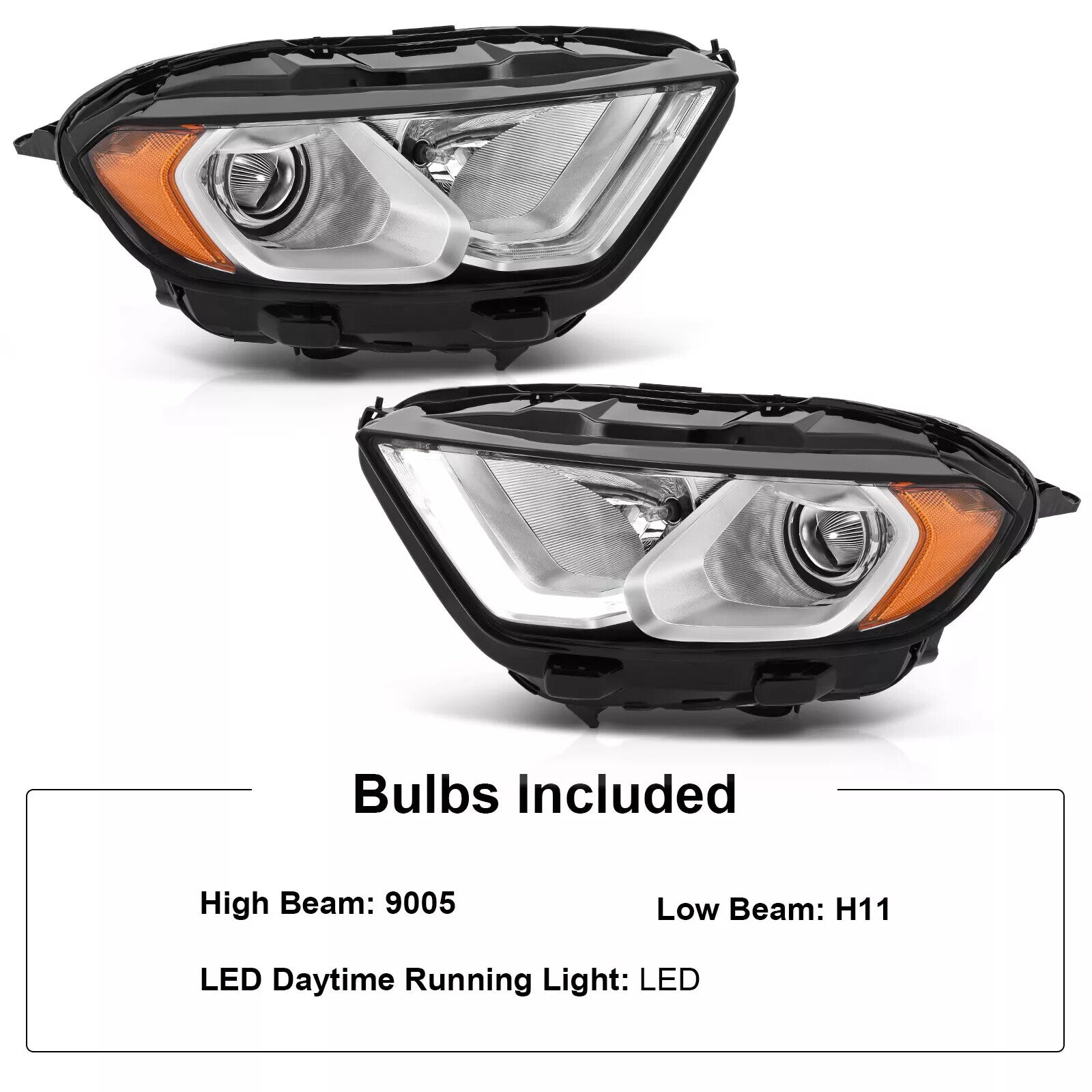 2Pcs LED DRL Headlights For 2018-2022 for Ford EcoSport Halogen W/Bulbs Left+Right