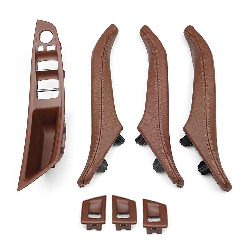 7Pcs Door Trim Pull Handle Leather Fit for BMW 5 series F10 F11 F18 Red Brown