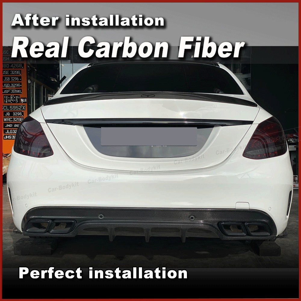 Fit for Benz W205 Sport C300 C43 C63 2015-19 Carbon Rear Bumper Diffuser Lip