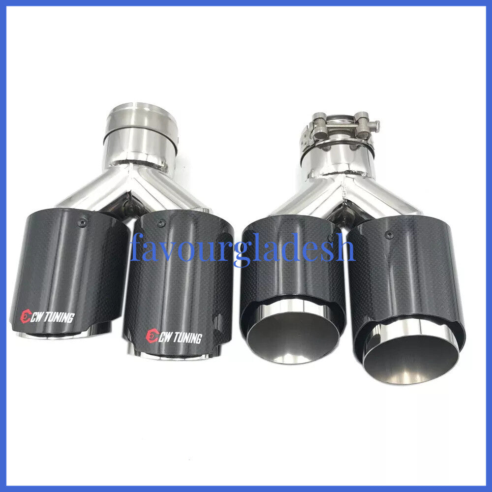 2PCS: ID:57mm OD:114mm Akrapovic Glossy Carbon Fiber Universal Dual Exhaust Tip