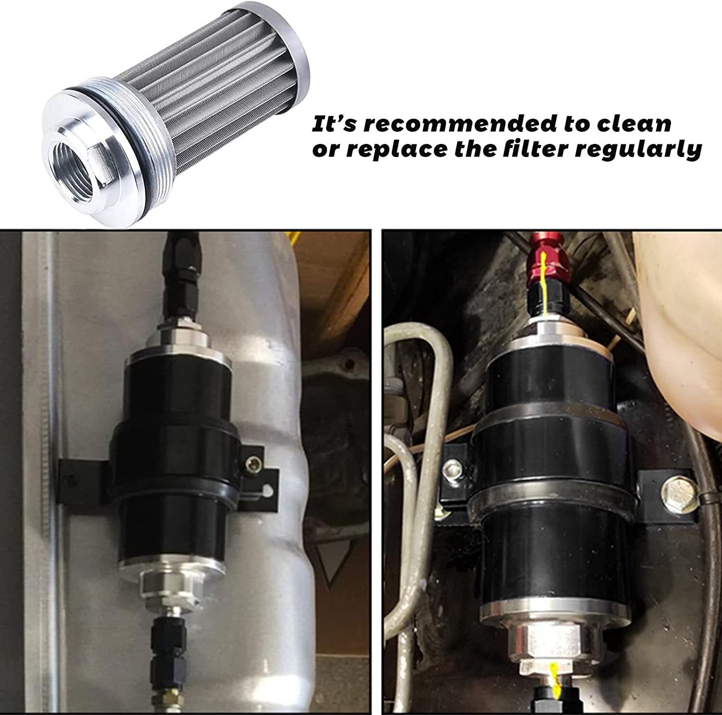 50mm straight-through fuel filter 6AN 8AN 10AN adapter 100 micron cleanable fuel filter
