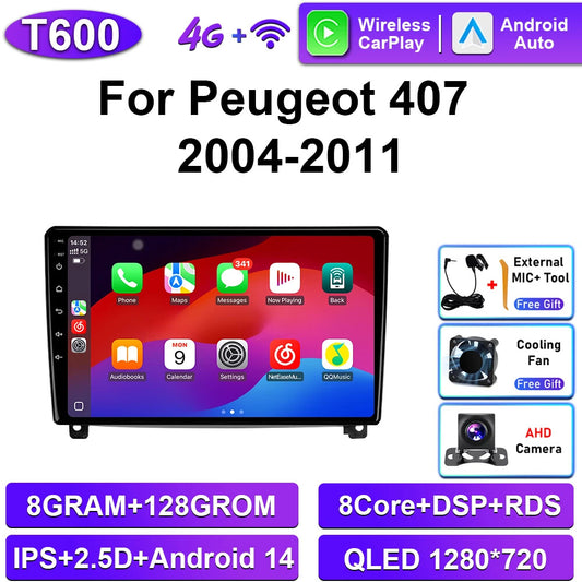 Android Auto CarPlay Car Radio for Peugeot 407 2004-2011 Stereo GPS Video Player