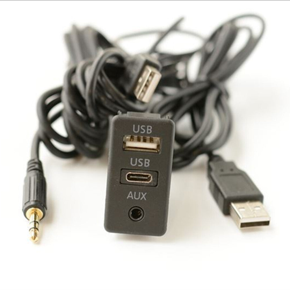 Car Dashboard Flush Mount Panel USB Typr C AUX Extension Lead Cable Kit 150CM