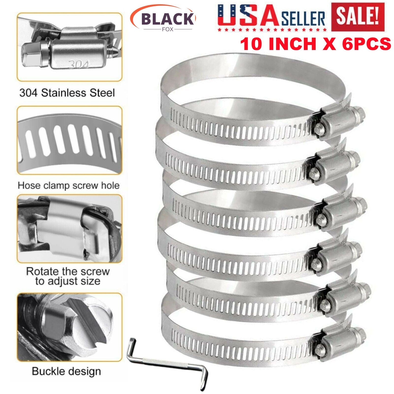 10-inch Adjustable Hose Clamp Stainless Steel Pipe Clamp Worm Gear Clamp Drive Clamp