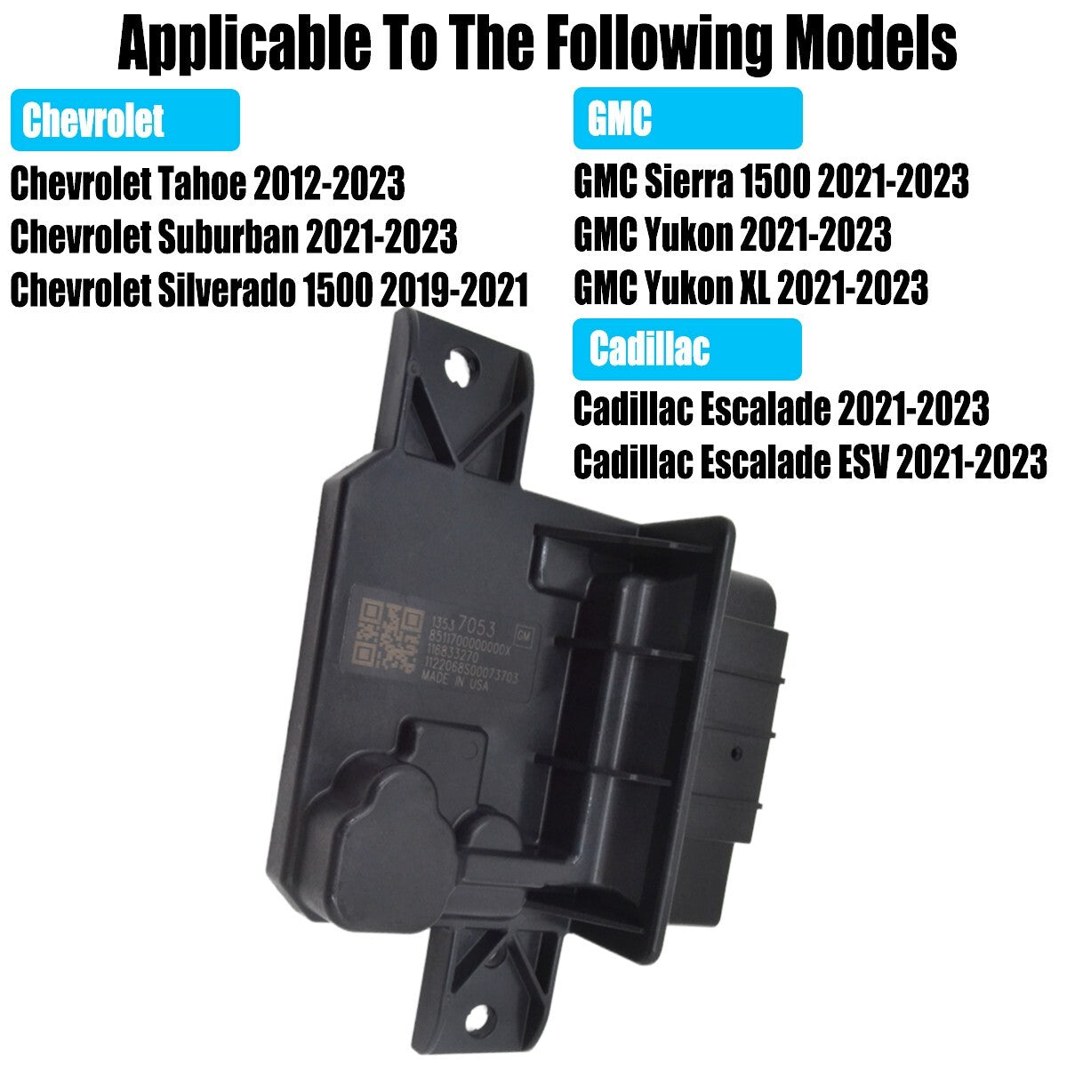 Fuel pump control module 13537053 compatible with 2021-2023 for Chevrolet Suburban.