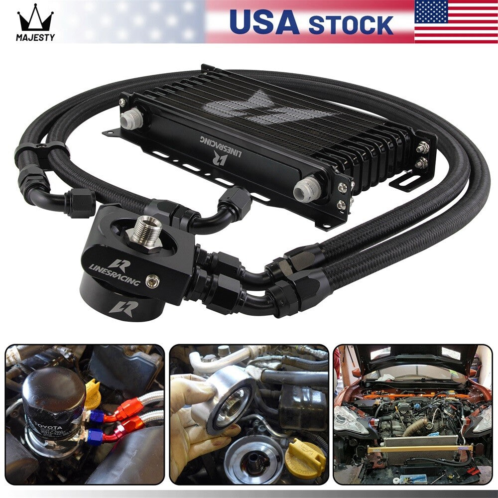 10 Row Oil Cooler Kit Thermostatic for Subaru BRZ for Scion -S FA20 2013+ Black