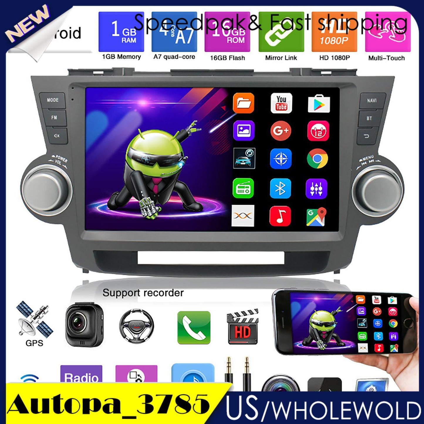 Car Stereo Radio Fits for Toyota Highlander 10 2G 32G Carplay 2.5D HD 2009-2014