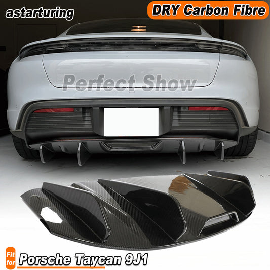 for Porsche Taycan 9J1 Sedan 2019-2021 Dry Carbon Fiber Rear Bumper Diffuser Lip