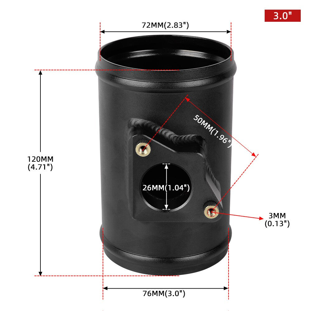 Black 3 76mm Mass Air Flow Sensor Mount Adapter Tube for Mazda for Subaru