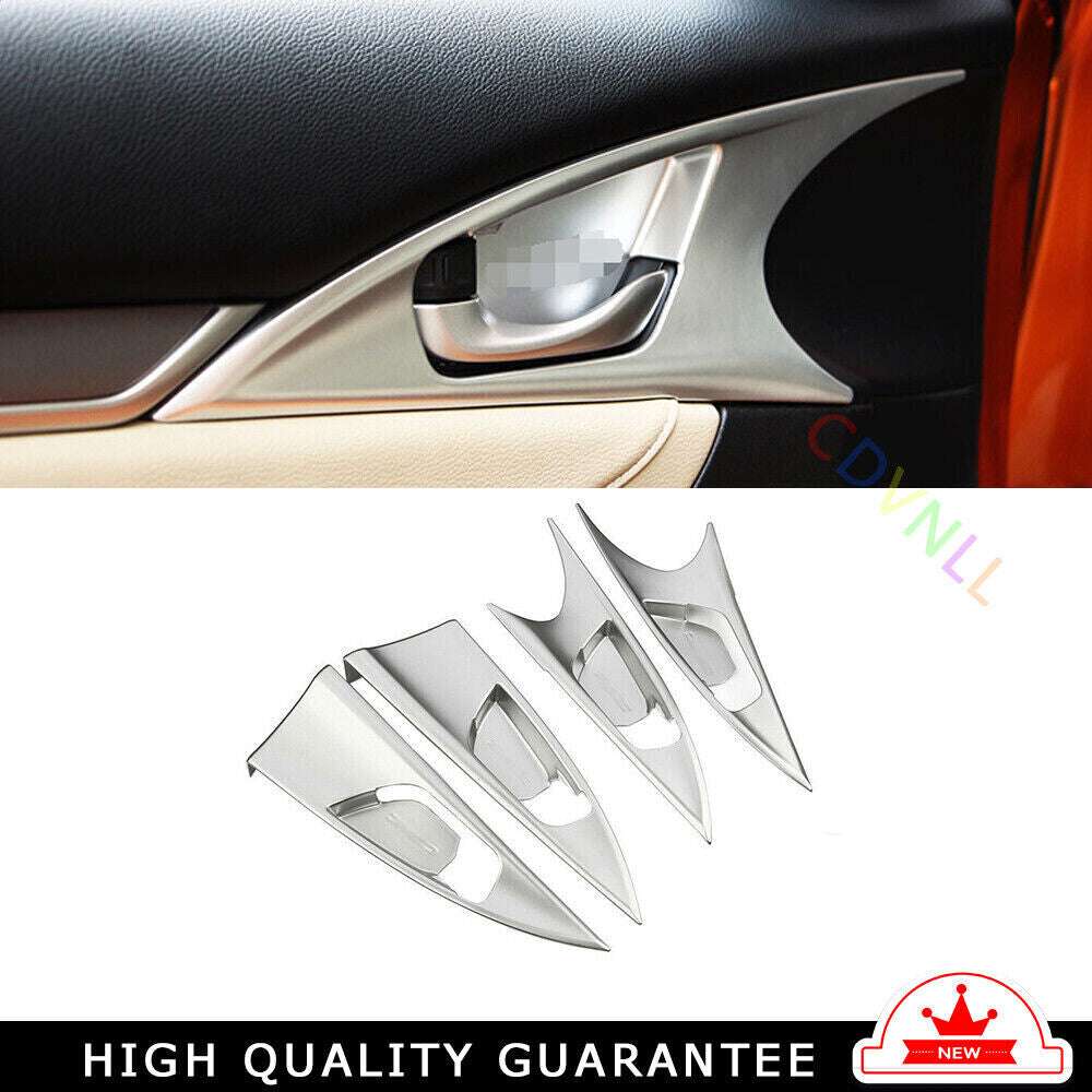 Inner Door Handle Cover Trim 4 Fit for Honda for Civic 10th 2016-2021 Silver Matte