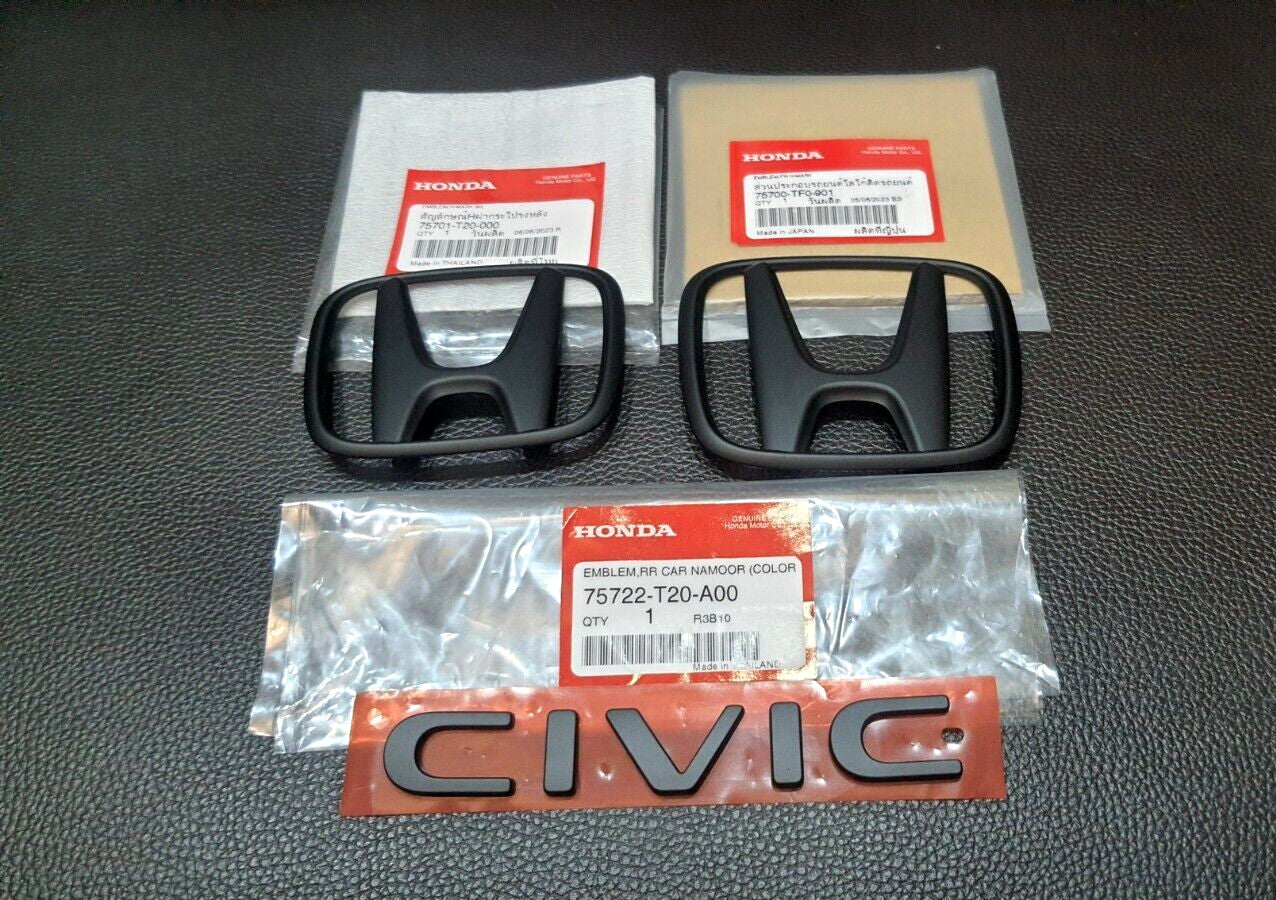 MATT Black 1 Pair H + 1 Civilian FE Logo Embroidered Badge Applicable to Rear for Honda for Civic FE 21-23