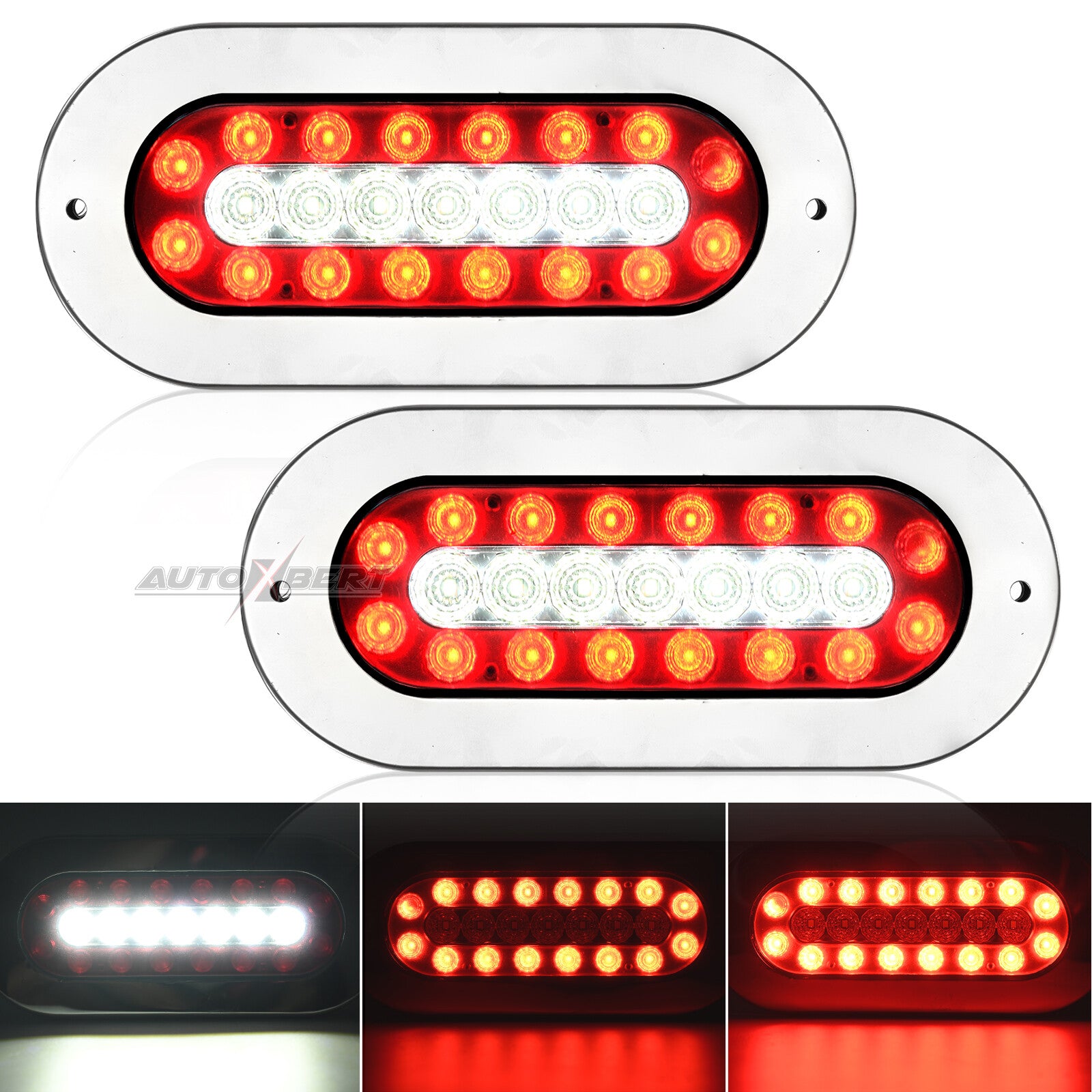 2pcs 6.5'' Oval Red White 23 LED Truck Trailer Brake Stop Tail Reverse Light 12V