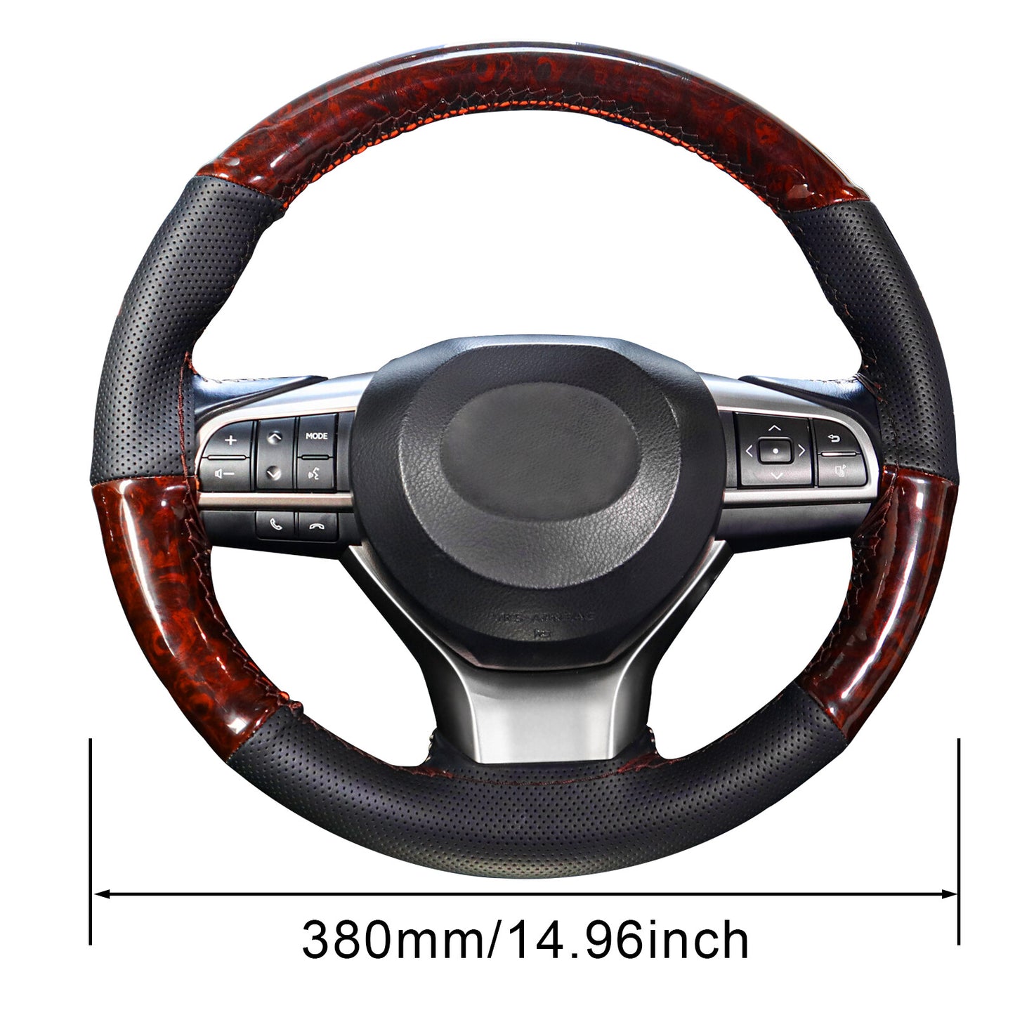 Leather Wood Grain Car Steering Wheel Cover W/ Needles Hand-Stitching 15 inch US