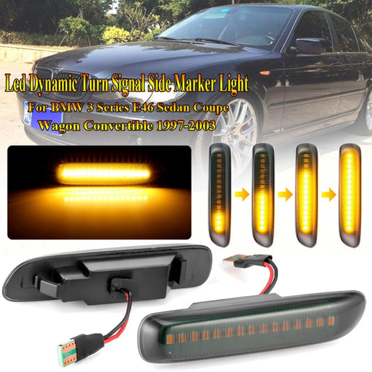 2-piece dynamic marker light smoke light lens with amber LED for BMW E46 3 Series 1998-2003