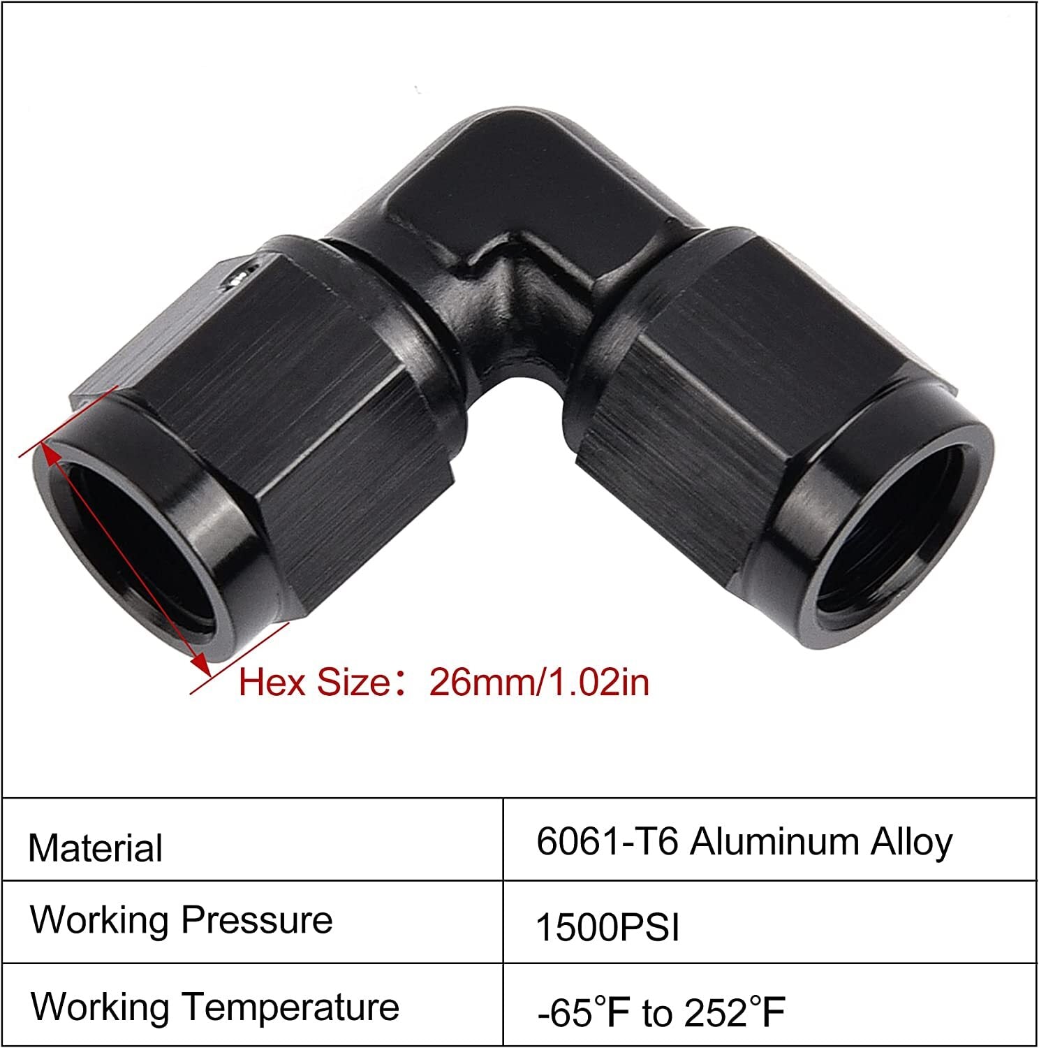 10AN to female connector, 10AN 90-degree rotary coupler, joint adapter, aluminum, black.