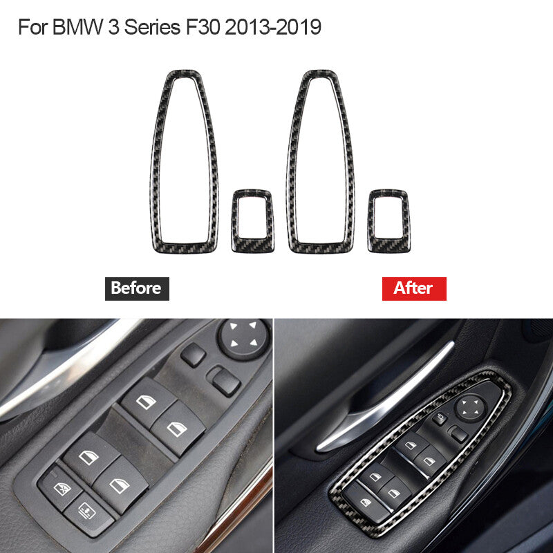 Carbon fiber power window switch trim for BMW 3 Series F30 2013-2019