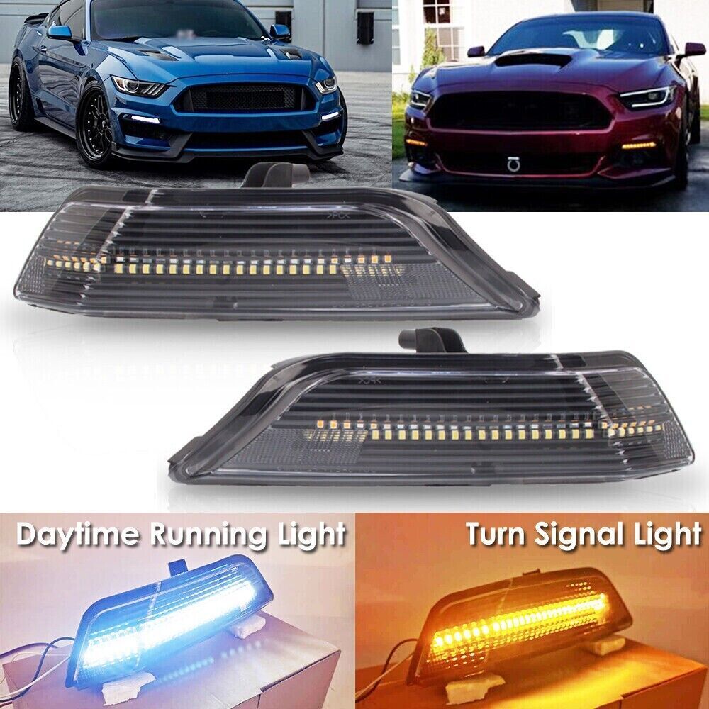 for Mustang Smoked 2015-2017 Lens Sequential LED Bumper Turn Signal Light Lamps