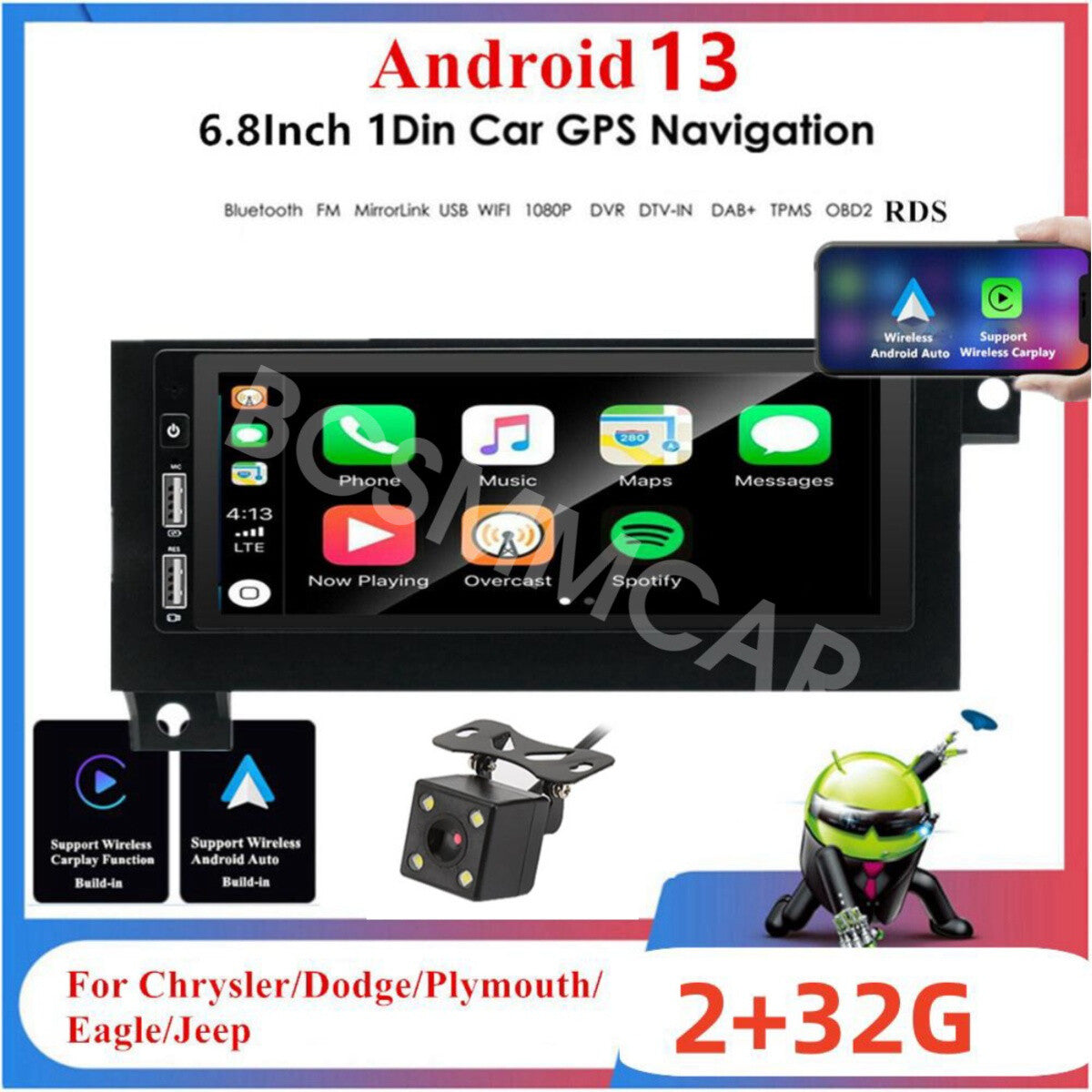 6.8in Fit for Jeep for Wrangler 1997-2002 Car Stereo Touch Screen Player Radio W/Cam