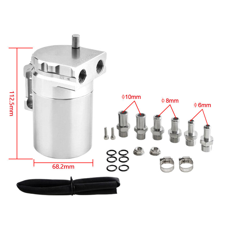 Oil Catch Can Tank Car Truck 300ml Aluminum Polish Baffled Reservoir Silver