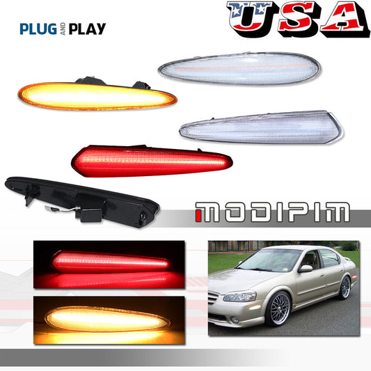 for Nissan Maxima 2000 - 2003, transparent lens LED side marker light front and rear kit 4X