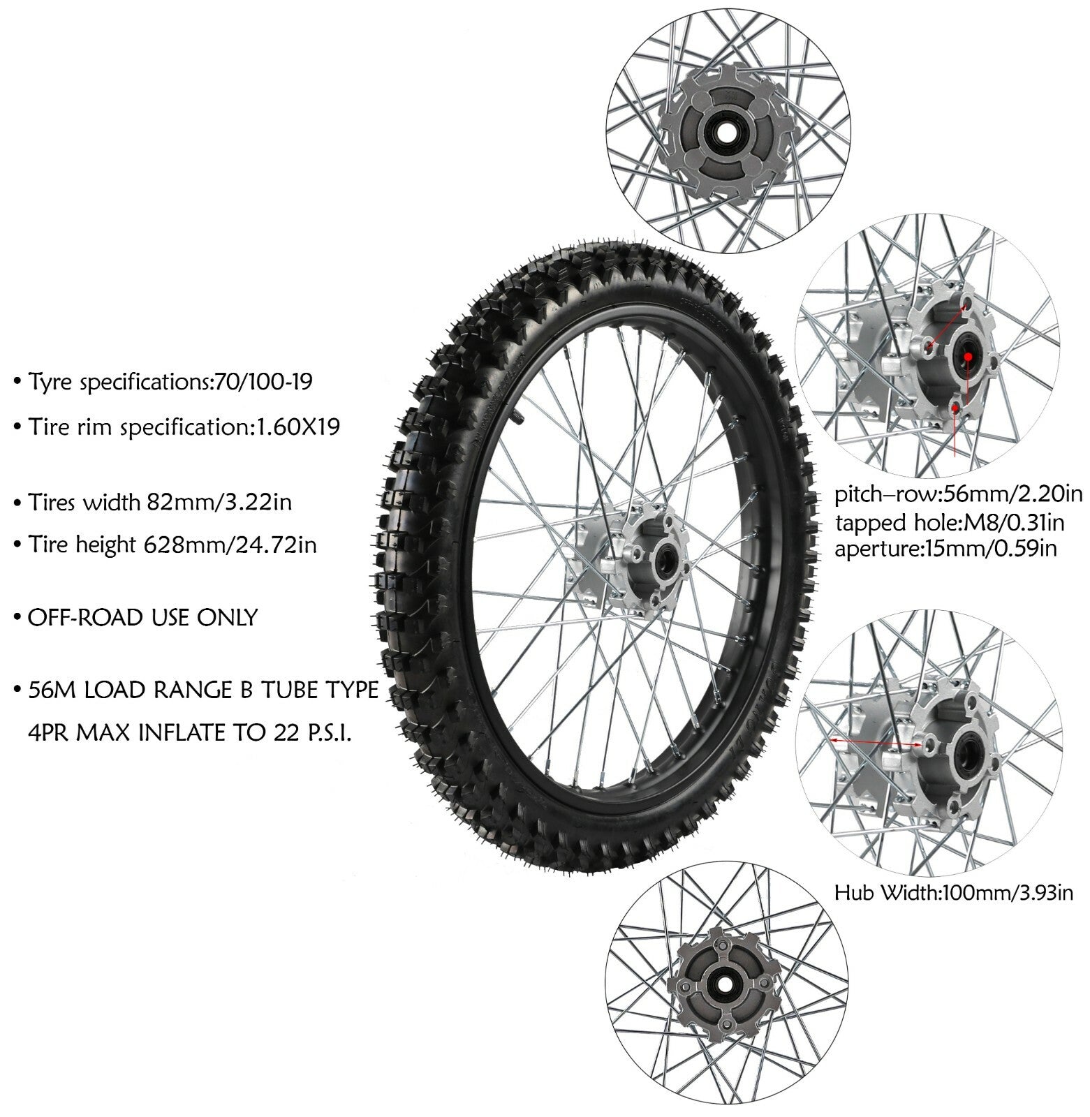 19-inch front wheel 70/100-19 rim assembly for Pit Dirt bicycles, for Honda CRF, for Yamaha