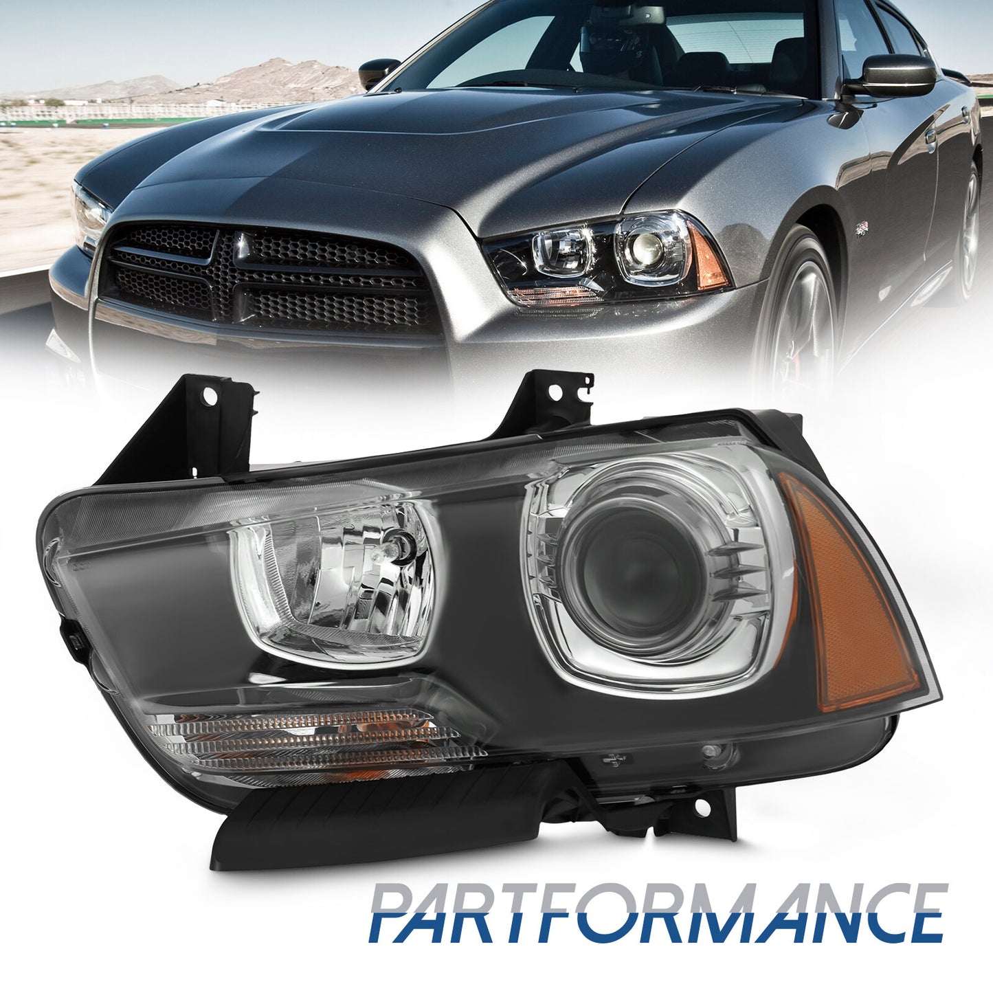 HID headlights for the left drive side of the for Dodge Charger 2011-14 model with ballast and bulb.