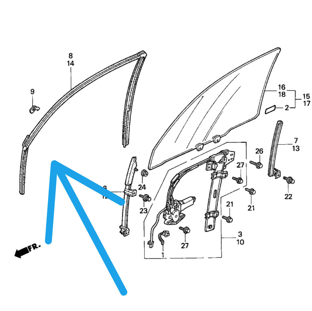 4-piece weather window seal for 2007-2011 for Honda CR-V door glass operating passageway