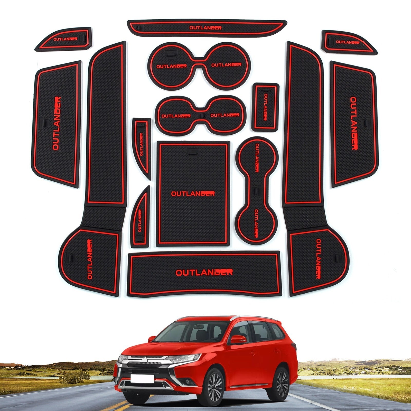 for Mitsubishi Outlander 2019 - 2021 Anti-Slip Gate Slot Cup Mat Accessories RED